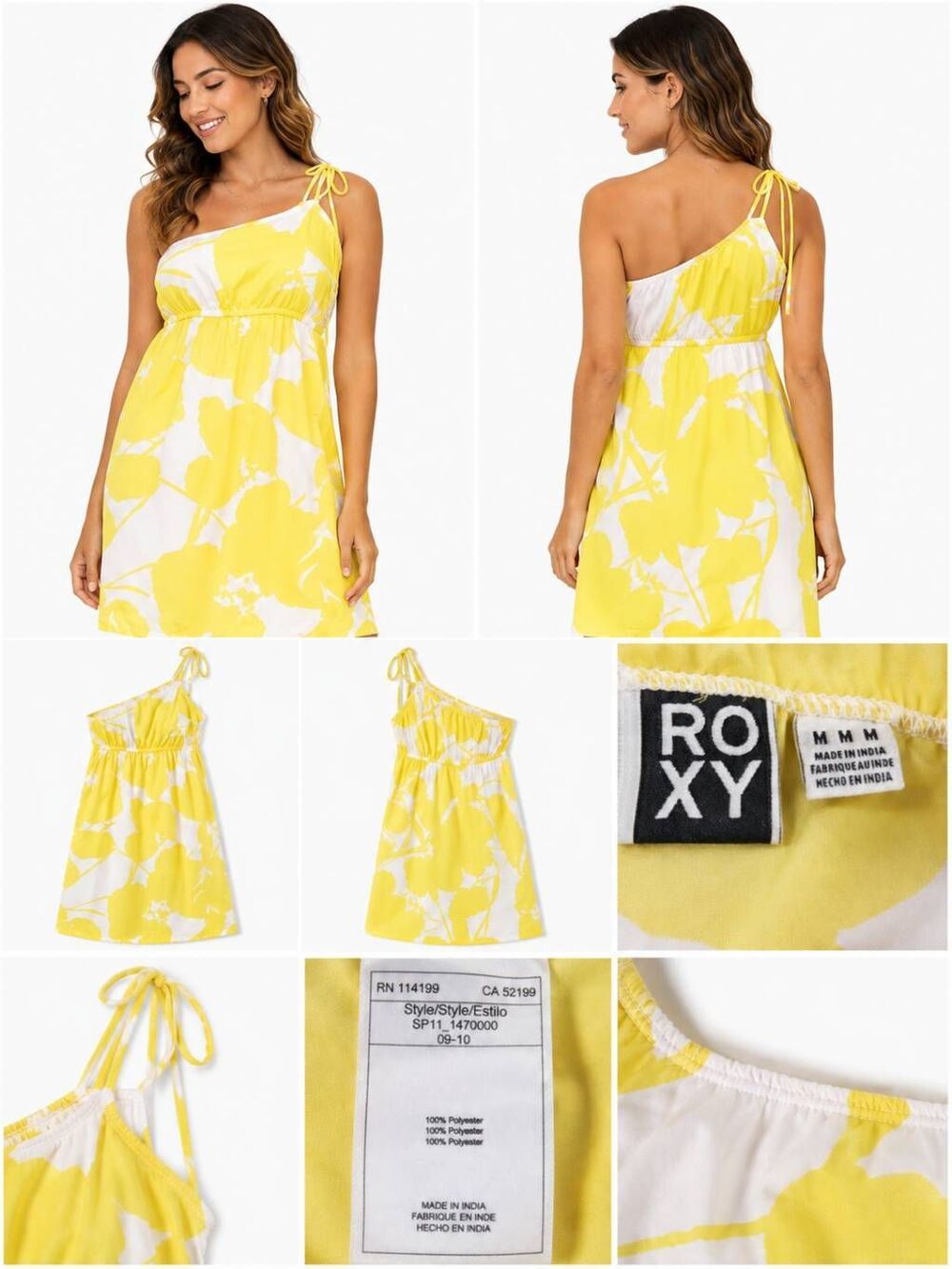 Roxy Women’s Yellow White Floral One Shoulder Dress Size M